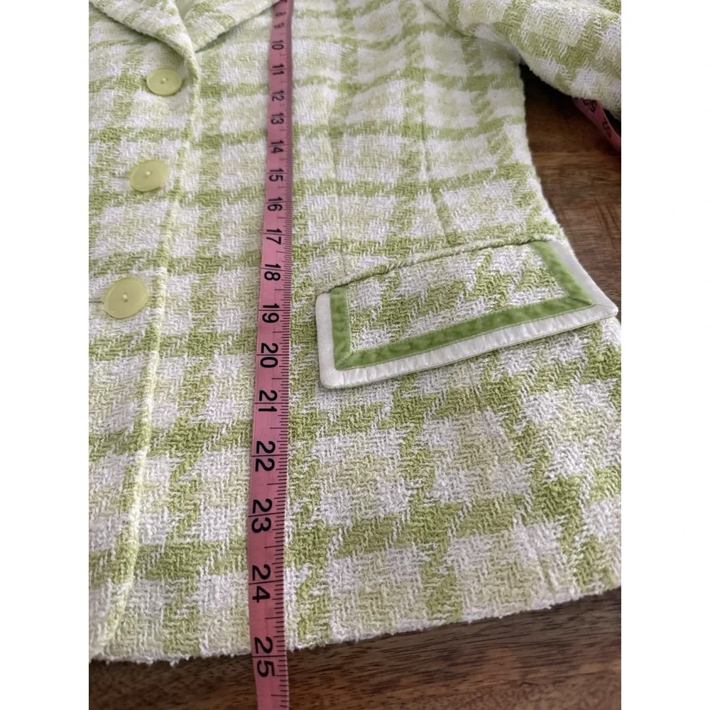 Basler Lime Green Houndstooth Tweed Blazer Jacket Women US 12‎ Germany 38